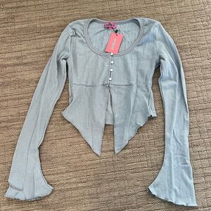 NWT Edikted Flare Sleeve Pearl Button Top